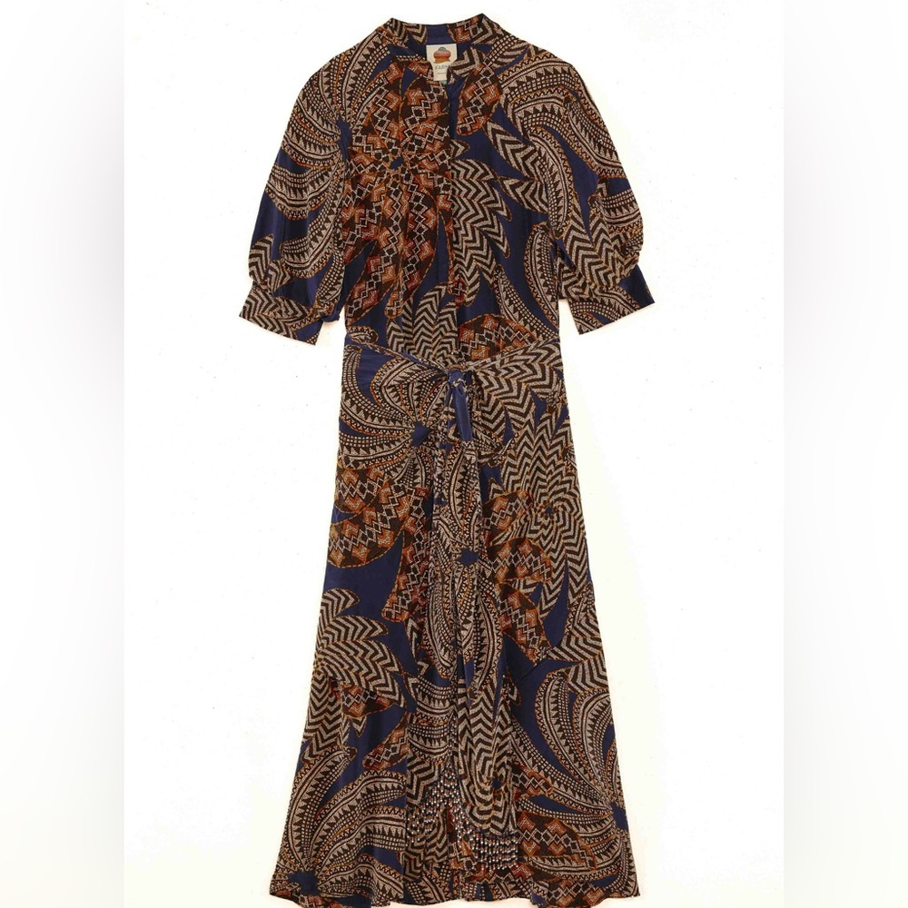Farm Rio Yawanawa Vanahu Midi Dress NWT Large Boho Tribal Belted - Picture 3 of 15